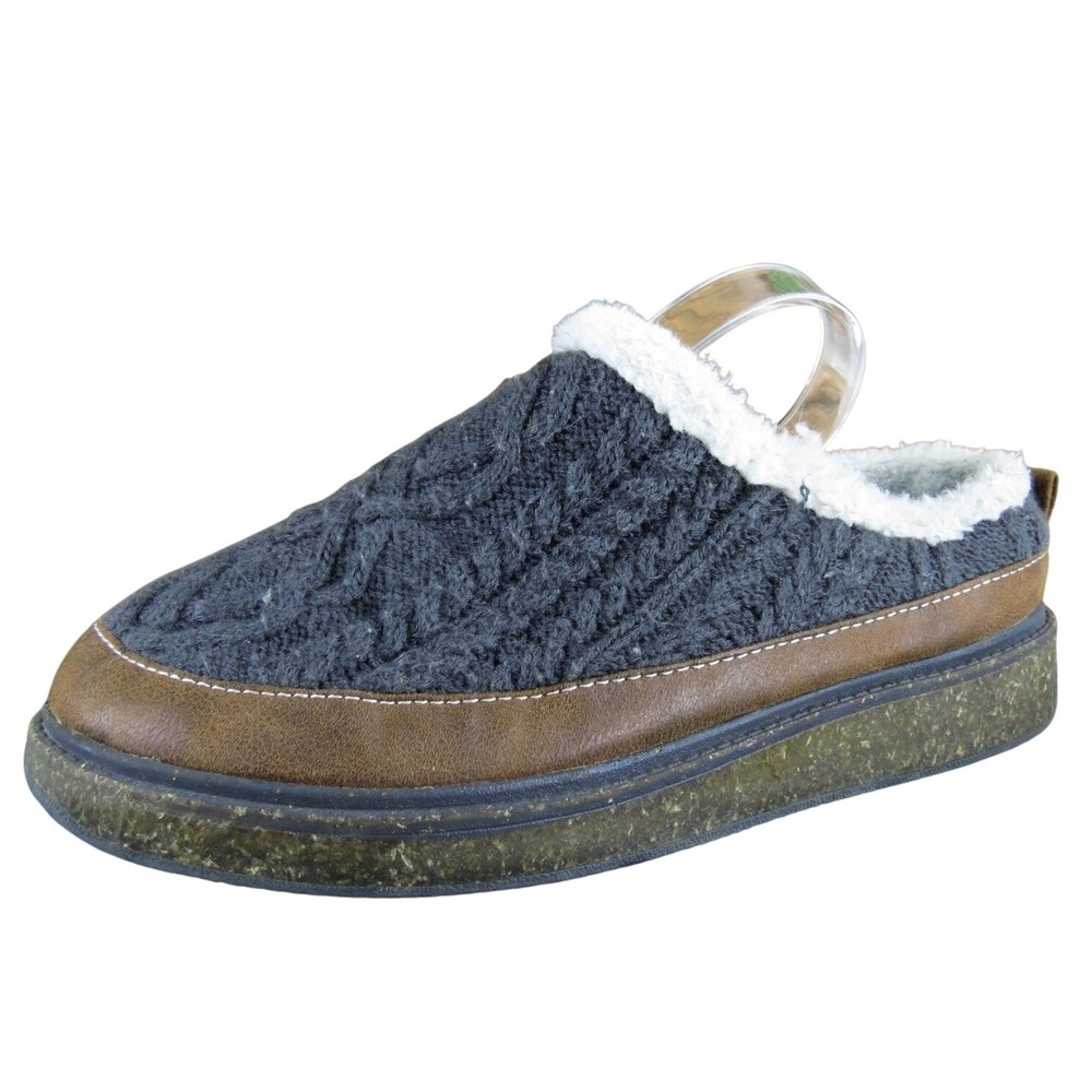 Earth Elements Acacia Women 7.5‎ Wide Gray Fabric Slip-On Slippers Faux Fur Cozy